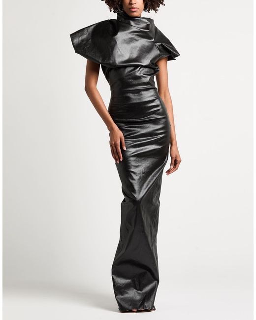 Rick Owens Black Maxi Dress Cotton, Elastomultiester, Rubber