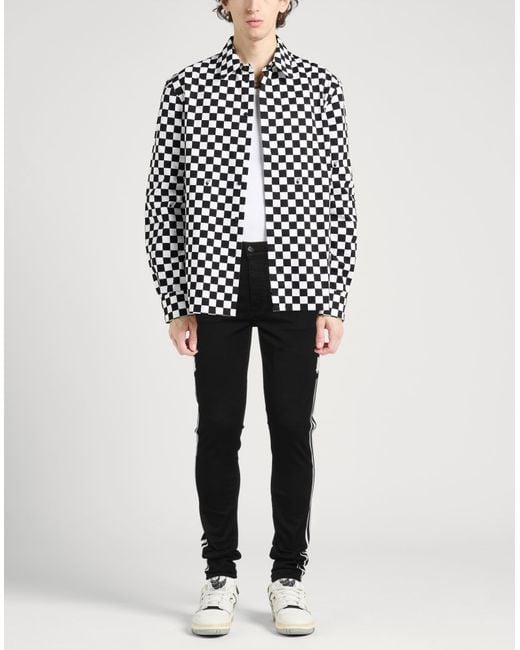Amiri Black Slim-Fit Leather-Trim Stripe Jeans for men