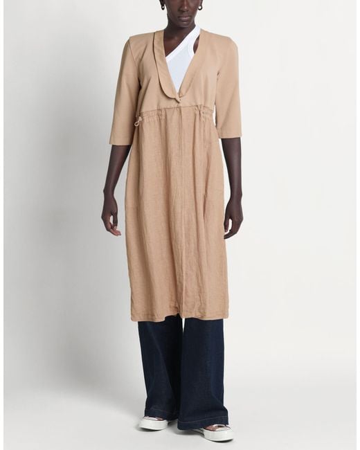 European Culture Natural Overcoat & Trench Coat Linen, Cotton, Elastane