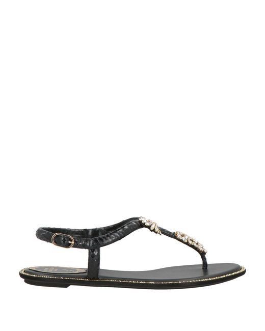 Rene Caovilla Black Thong Sandal Textile Fibers
