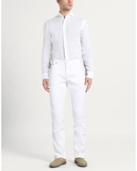 120% Lino White Trouser for men