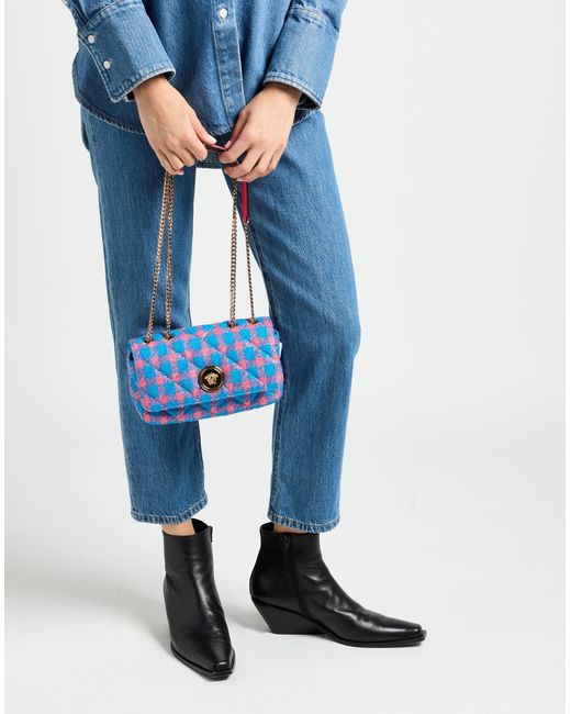 Versace Purple Azure Cross-Body Bag Calfskin, Virgin Wool, Polyamide