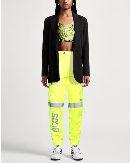 Gcds Yellow Pants Polyester, Polyurethane, Glass, Acrylic, Cotton