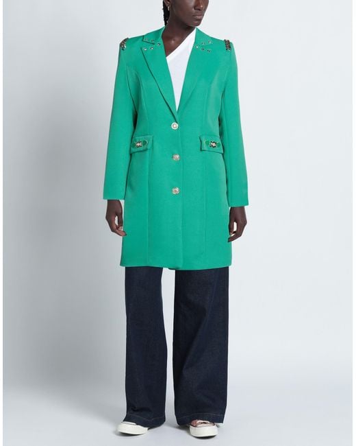 MARÇI by GIL SANTUCCI Green Overcoat & Trench Coat Polyester, Elastane