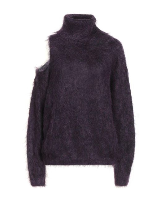 Semicouture Blue Plum Turtleneck Mohair Wool, Polyamide, Virgin Wool