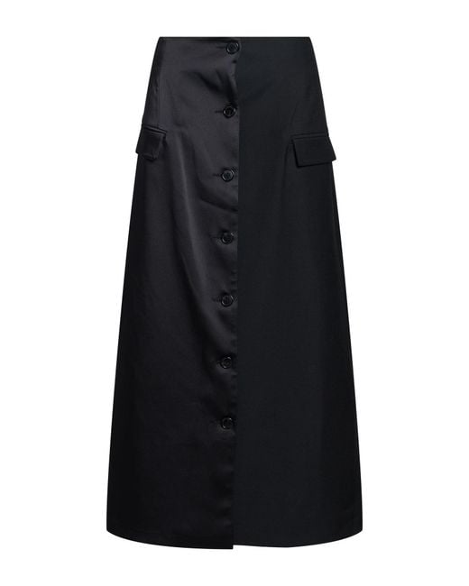 MEIMEIJ Black Maxi Skirt Polyester, Wool, Elastane