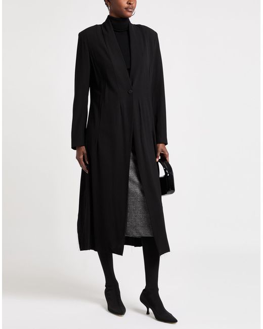 Isabel Benenato Black Overcoat & Trench Coat Virgin Wool, Viscose