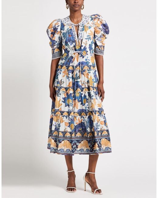 Farm Rio Blue Summer Flowers Off- Maxi Dress Maxi Dress Cotton