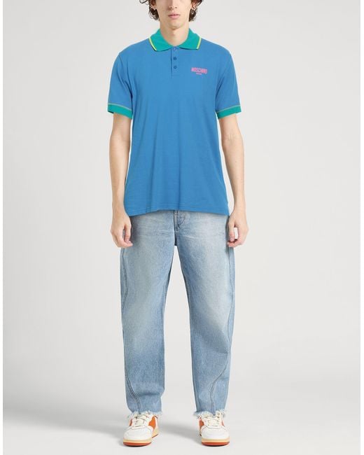 Moschino Blue Polo Shirt Cotton for men