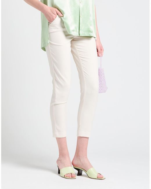 Soallure White Cream Pants Polyester, Elastane