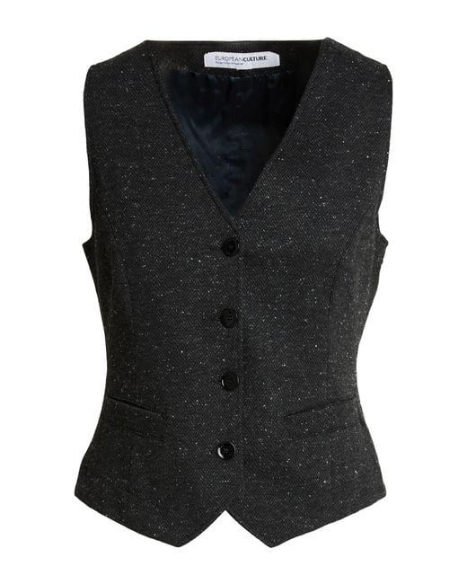 European Culture Black Charcoal Tailored Vest Viscose, Polyester, Polyamide, Silk, Elastane