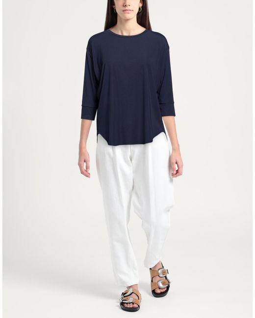 RUE DU BAC Blue T-Shirt Viscose, Polyamide, Elastane