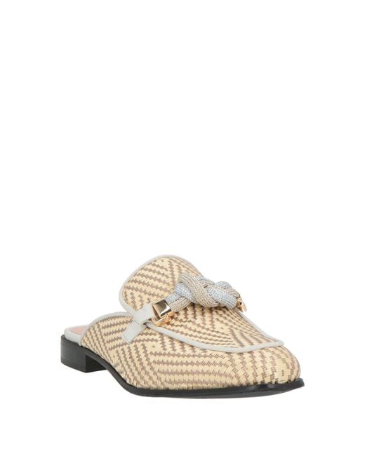 Pollini White Mules & Clogs Natural Raffia, Leather