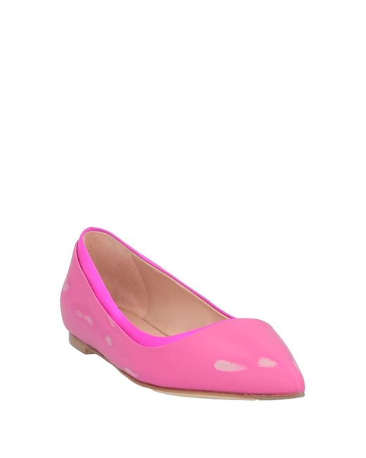 HIDNANDER Pink Ballet Flats Leather, Textile Fibers