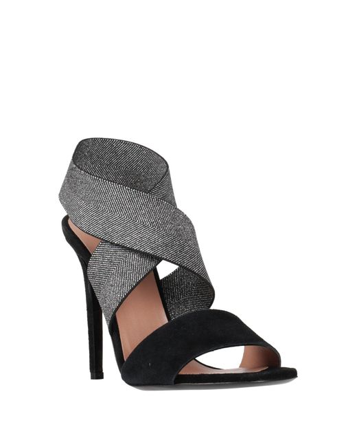 Pollini Black Sandals Leather, Textile Fibers