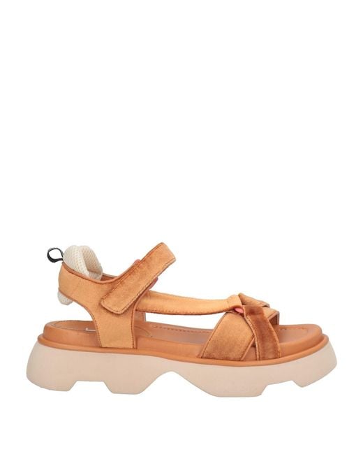 Jeannot Brown Camel Sandals Leather, Textile Fibers