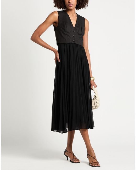 Sandro Black Midi Dress Polyester, Linen, Cotton, Elastane