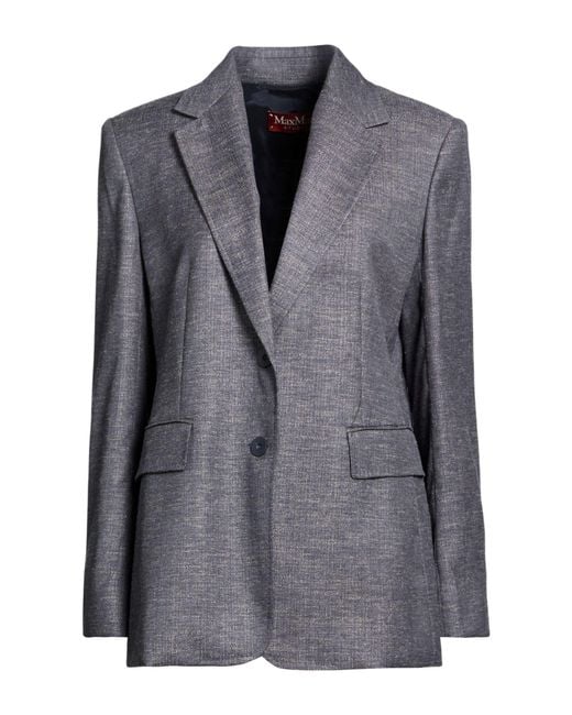Max Mara Gray Slate Blazer Virgin Wool, Viscose, Linen