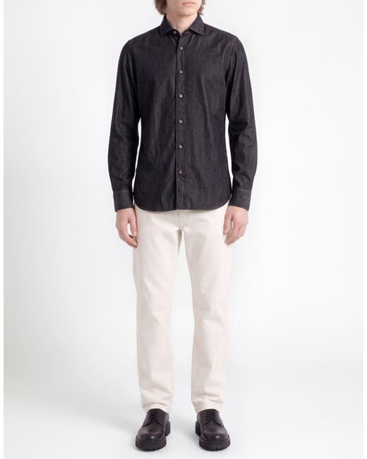 Luigi Borrelli Napoli Black Charcoal Denim Shirt Cotton for men