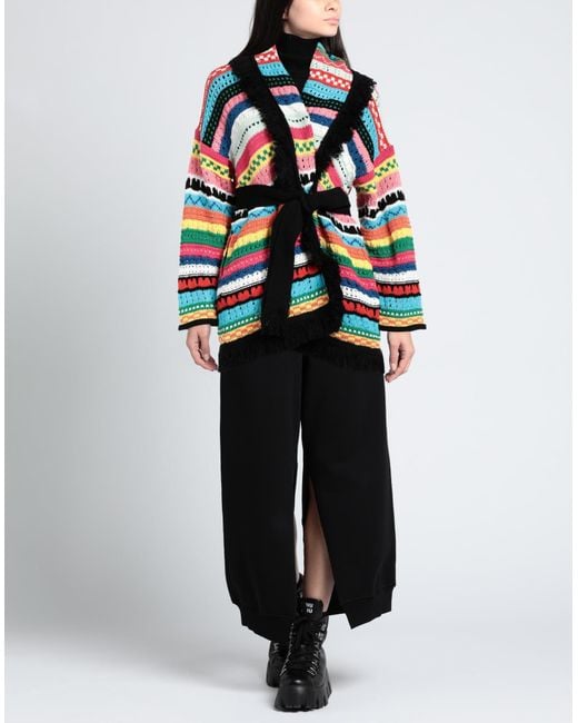 Alanui Multicolor Over The Horizon Striped Belted Open-knit Cotton Cardigan