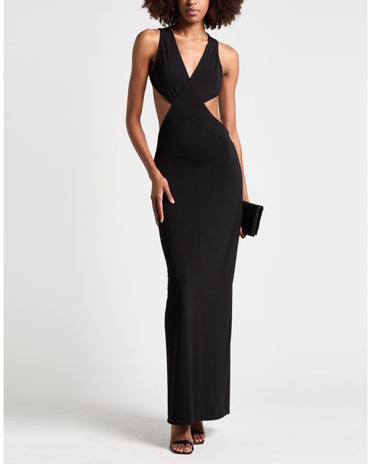 hinnominate Black Maxi Dress Rayon, Polyester, Elastane