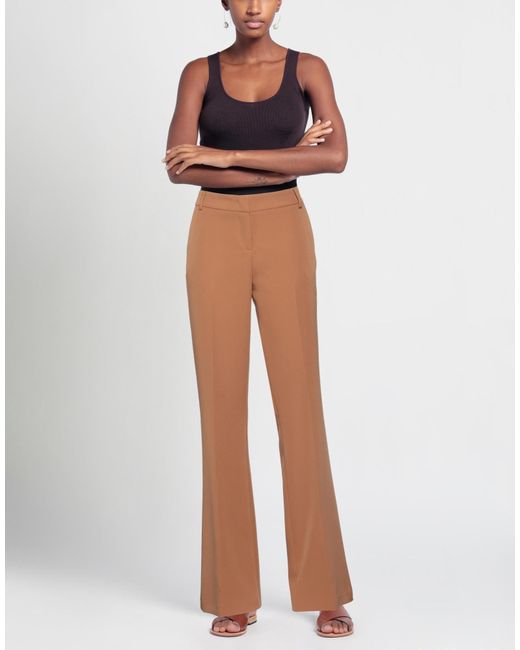 Giulia N Couture Brown Camel Pants Polyester, Elastane