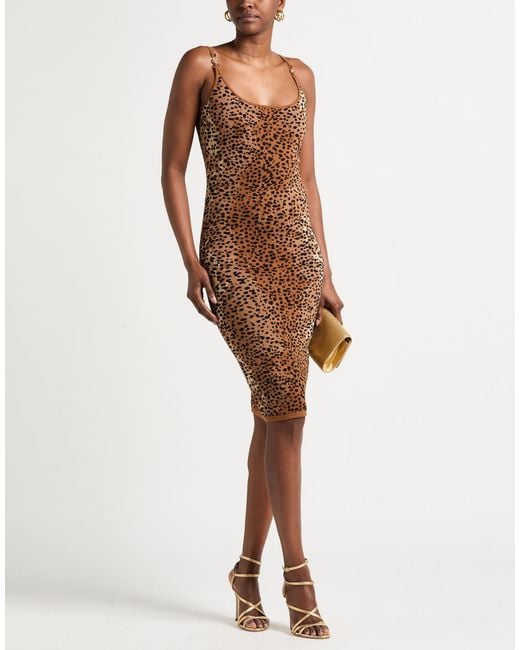 Versace Brown Camel Midi Dress Cotton, Wool, Viscose, Polyamide, Elastane