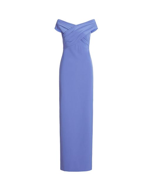 Ralph Lauren Blue Crepe Off-the-shoulder Gown