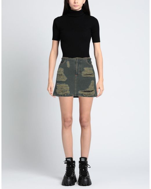 Acne Green Distressed-effect Denim Skirt