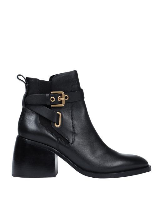 See By Chloé Black Averi Ankle Boots In Leather With Buckle