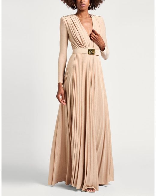 Elisabetta Franchi Natural Antique Rose Maxi Dress Viscose, Polyester, Polyamide, Elastane