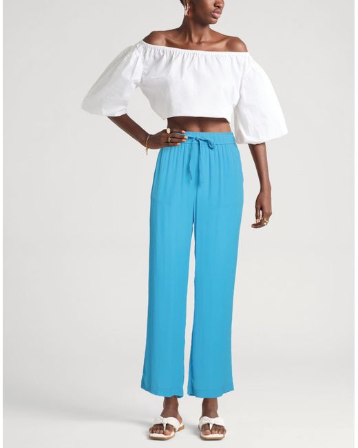 SEVENTY VENEZIA Blue Azure Pants Acetate, Silk