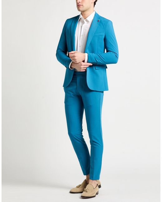 MULISH Blue Suit Polyester, Viscose, Elastane for men