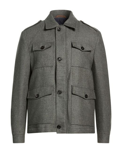 Luigi Borrelli Napoli Gray Military Puffer Virgin Wool, Cotton, Wool for men