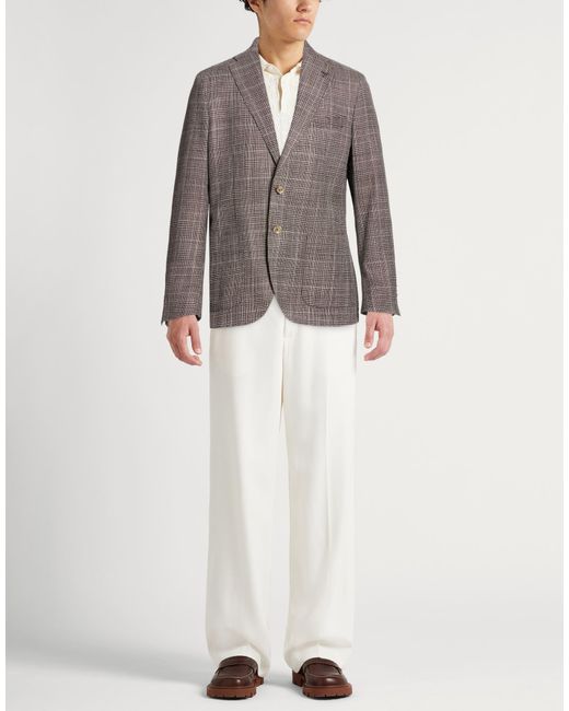 Paoloni Brown Blazer Virgin Wool, Silk, Linen for men