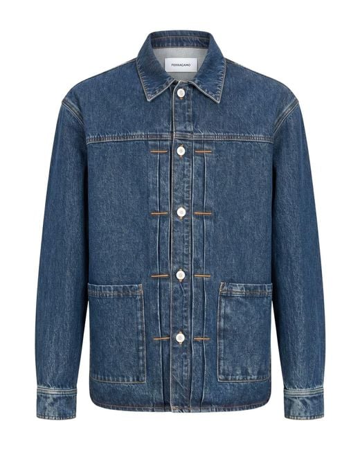 Ferragamo Blue Denim Outerwear Cotton for men
