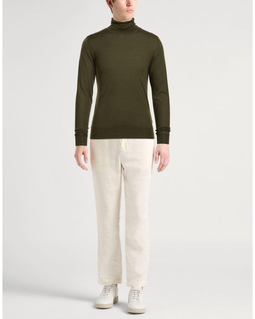 Fedeli Green Military Turtleneck Cashmere, Silk for men