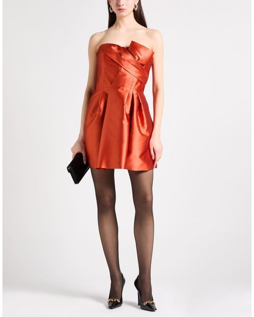Alberta Ferretti Red Rust Mini Dress Polyester, Silk