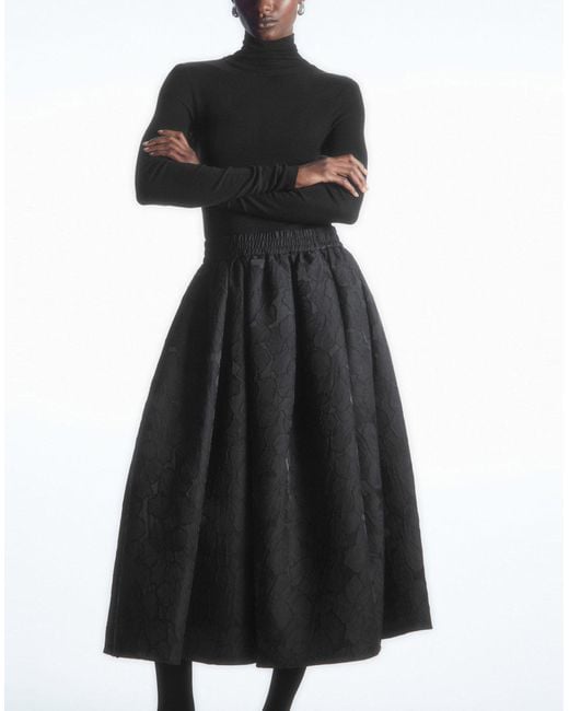 COS Black Floral-jacquard A-line Midi Skirt