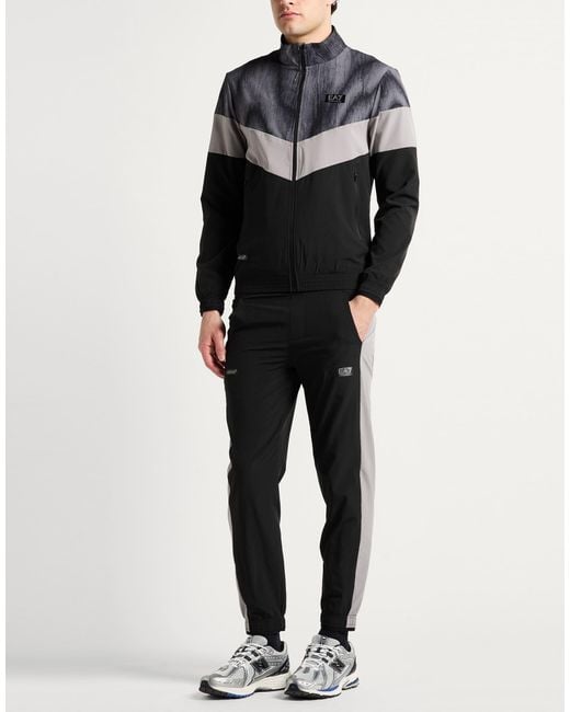 EA7 Black Tracksuit Polyester, Elastane for men