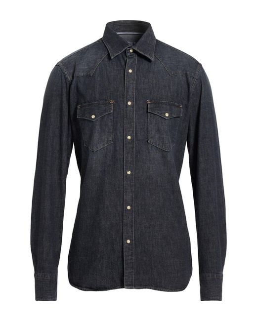 Tintoria Mattei 954 Blue Denim Shirt Cotton for men