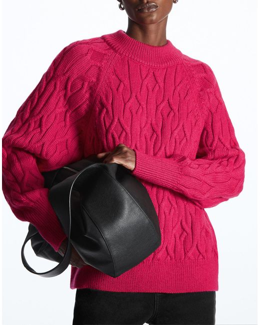 COS Cable-knit Wool-blend Sweater in Pink | Lyst