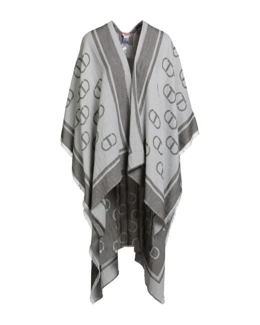 Twinset Gray Light Cape Polyester, Acrylic, Viscose, Wool, Alpaca Wool