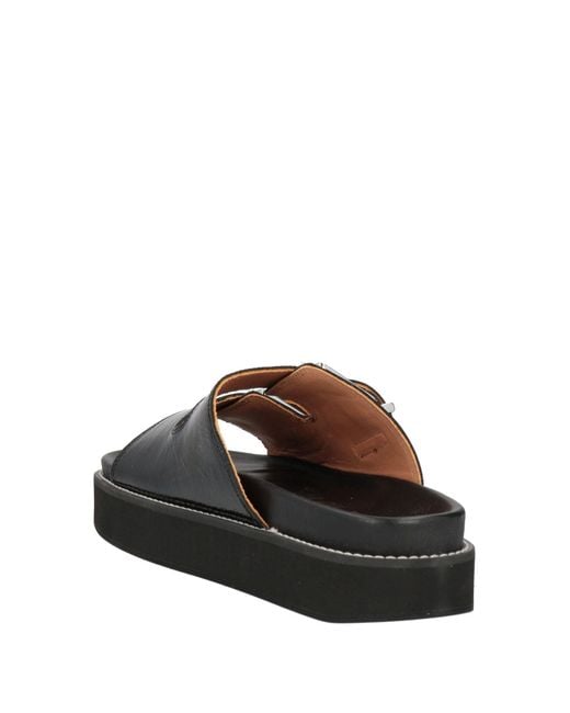 Ganni Black Buckle-embellished Double-strap Leather Sandals