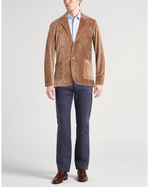 Majestic Filatures Brown Camel Blazer Organic Cotton, Modal, Elastane for men