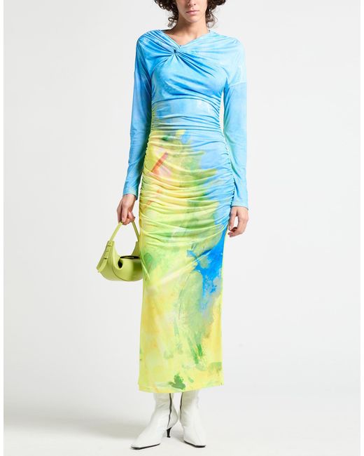 MSGM Blue Maxi Dress Polyester, Elastane