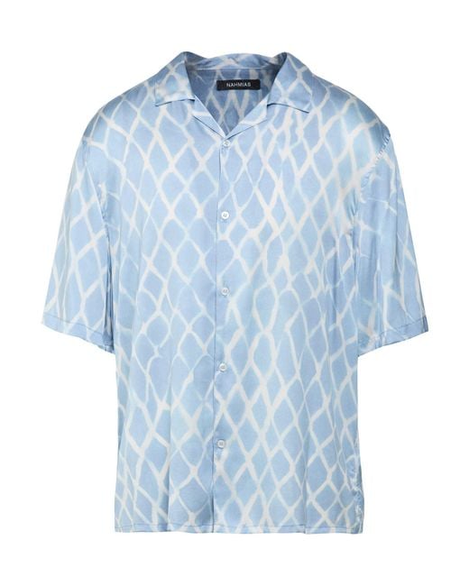 NAHMIAS Blue Shirt Silk, Elastane for men