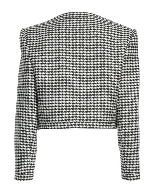 Sandro Black Cropped Double-breasted Houndstooth Tweed Jacket