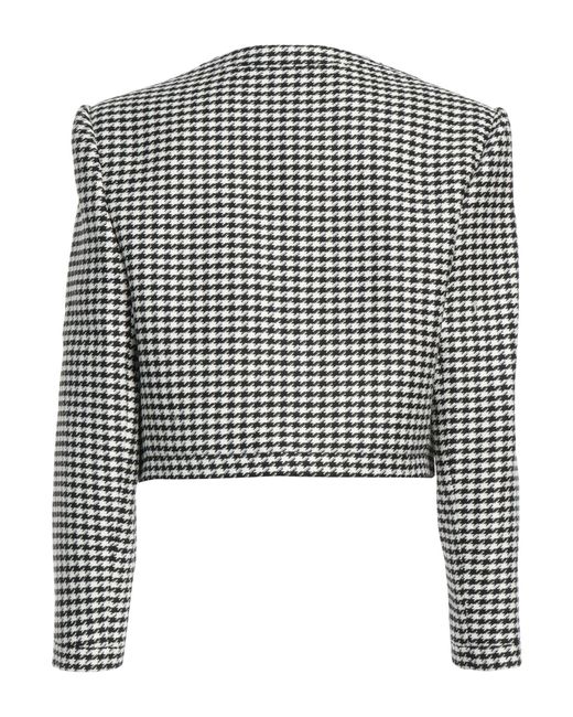 Sandro Black Cropped Double-breasted Houndstooth Tweed Jacket