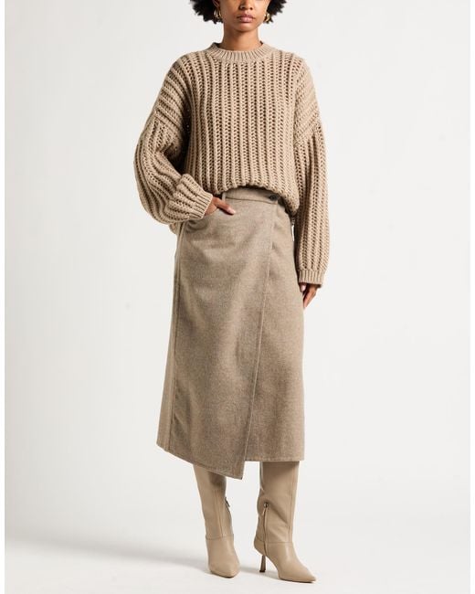 Brunello Cucinelli Natural Sand Midi Skirt Virgin Wool